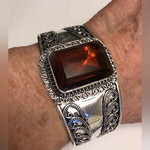 Honey Topaz Stamped 925 Sterling Silver Cuff Bracelet